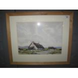 Irish School (20th century, indistinctly signed Ryan?), thatched crofts in an expansive landscape,