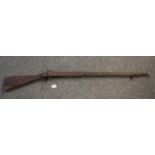 19th century Indian made Enfield pattern muzzle loading percussion musket with three bands to the