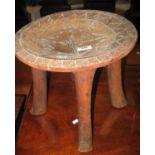 Ashanti style hardwood stool of concave form with decorative bead work. (B.P. 21% + VAT)