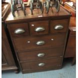 19th century mahogany straight front chest of three small and three long drawers, with plated fluted