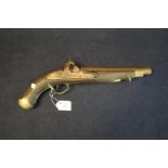 19th century Indian made British pattern percussion pistol with brass fittings and armory stamp.