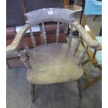 19th /early 20th century beech smokers bow elbow chair. (B.P. 24% incl. VAT) Poor condition.