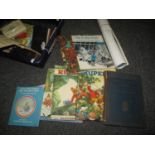 Box of assorted books to include; 'Common Prayer', 'Rupert' Daily Express annuals, 'The Magic