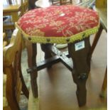 Mid century stained octagonal stool on x frame support with upholstered top. (B.P. 21% + VAT)