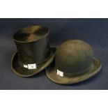 Vintage gents' bowler hat together with a vintage gents' Christys' of London top hat. (2) (B.P.