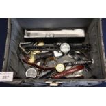 Ladies vanity case containing a large collection of mainly men's watches various. Mostly appear to
