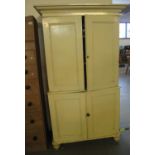 19th Century painted pine two stage larder cupboard standing on turned supports . 100 x 50 x 193
