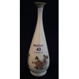 Delicate Japanese porcelain baluster specimen vase with narrow neck, well painted with female