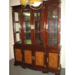 Modern Chinese hardwood two-stage display cabinet with adjustable glass shelves, decorated with