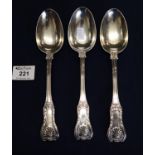 Matched set of three Scottish silver fiddle pattern table spoons, Glasgow hallmarks, probably George