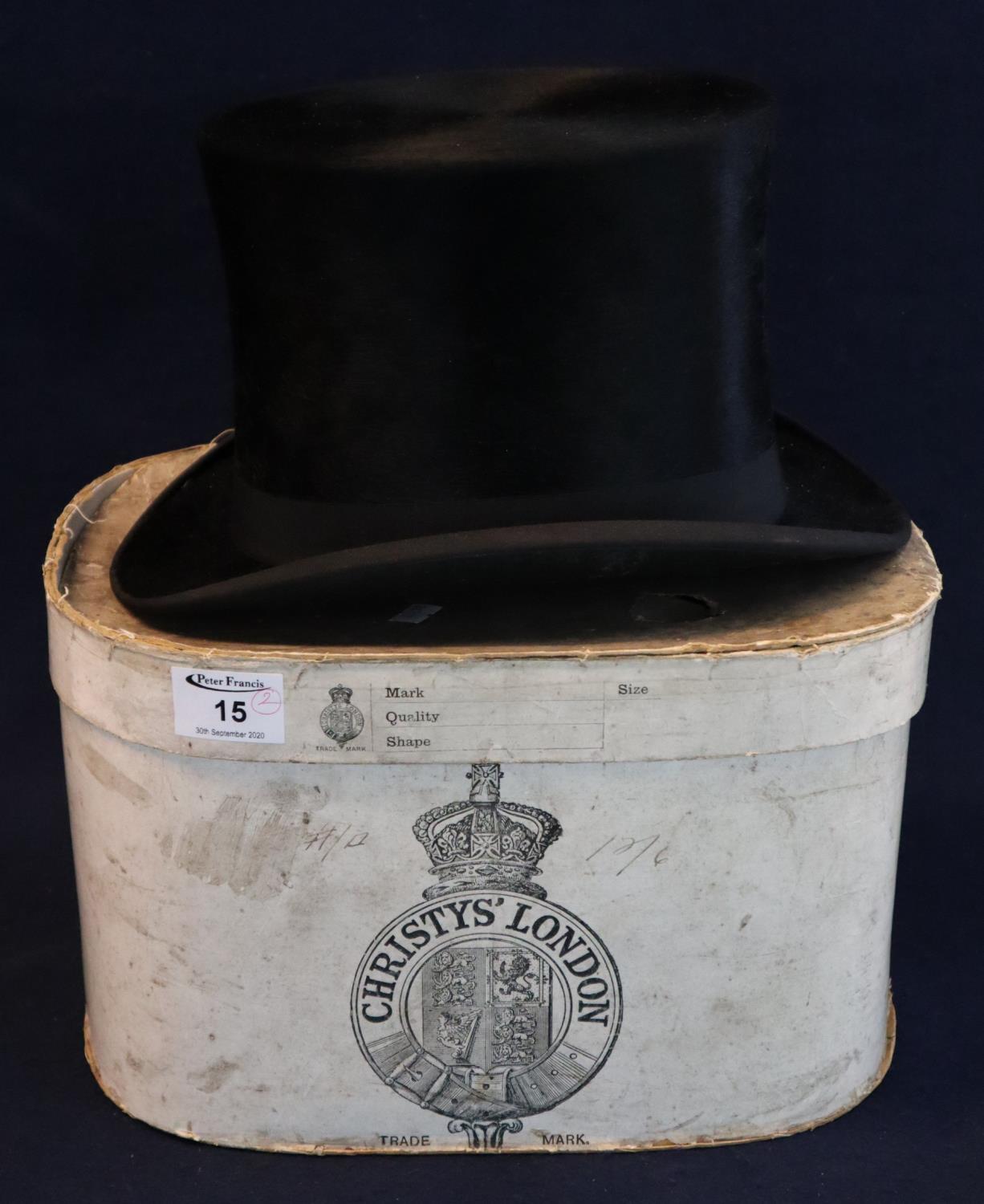 Christys' of London vintage top hat in original card box with printed labels (B.P. 21% + VAT).