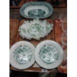 Pair of 19th century Swansea transfer printed, leaf moulded dishes, together with similar leaf-