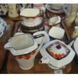 24-piece art deco design, hand painted china tea set by Chapman's on a floral ground. Black