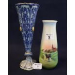 Copeland spode's florentine blue and white vase of tapering form with foliate decoration and