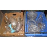 Two boxes of assorted glass to include cruet stands, cruet sets on stand, pedestal celery vase,