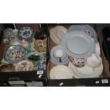 Two boxes of assorted china various, to include pair of Japanese, shell-shaped dishes, delphatic