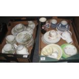 Two trays of assorted china to include Japanese egg shell teaware, Crown Ducal rose design