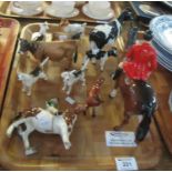 Beswick pottery items including a part hunting scene group with dogs and a fox, huntsman on a horse,