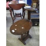 1930s stained oak smokers stand occasional table with ceramic ash tray and match holder. (B.P. 24%