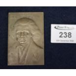 Rectangular bronze paperweight, relief decorated with a bust of Beethoven. 7 x 5 cm approx. (B.P.