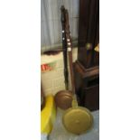 Two 19th century copper and brass warming pans with turned wooden handles. (2) (B.P. 24% incl. VAT)