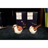 Two Royal Crown Derby bone china paperweights, 'House Sparrow' and 'Long-tailed Tit'. Both with gold