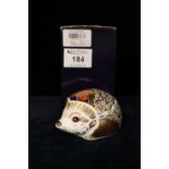 Royal Crown Derby bone china paperweight, large hedgehog 'Hawthorn' with gold stopper and original