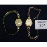 A Rotary 9 ct gold ladies small head wrist watch, together with another Rodania ladies 9 ct gold