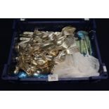 Tray of mostly matching assorted silver plated and stainless steel cutlery. (B.P. 21% + VAT)
