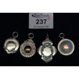 Selection of silver football fobs or medals. All circa 1924, Blair Charity Cup, The Edgell Cup,