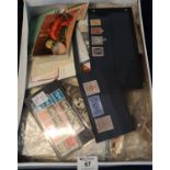 Box with selection of all world stamps on cards, in packets covers etc, Interesting lot. (B.P. 21% +