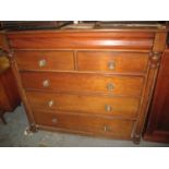 Victorian oak straight front chest of two short and three long drawers with pilaster supports and