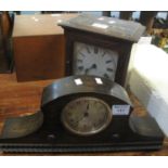 Early 20th century oak hat-shaped mantel clock with back-winding movement, together with a late 19th