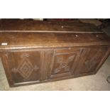 Late 17th/early 18th century carved oak, three panel coffer. (B.P. 24% incl. VAT)