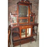 Late 19th Century rosewood inlaid two stage mirror back sideboard/display cabinet having broken neck