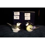 Two Royal Crown Derby bone china paperweights, 'Long-tail Tit' and 'House Sparrow'. Both with gold