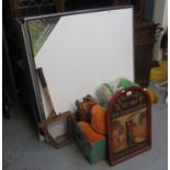 Collection of items to include; two modern artist's canvases, soft toys, vintage tennis racket,