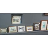 A group of assorted furnishing prints and pictures, including; Baxter print, photograph snow scene