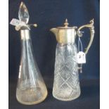 Walker & Hall conical shaped glass hob nail cut decanter with star cut base and silver collar.