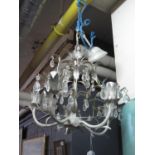 Modern small chandelier-type metal centre light fitting with prismatic droppers, together with a
