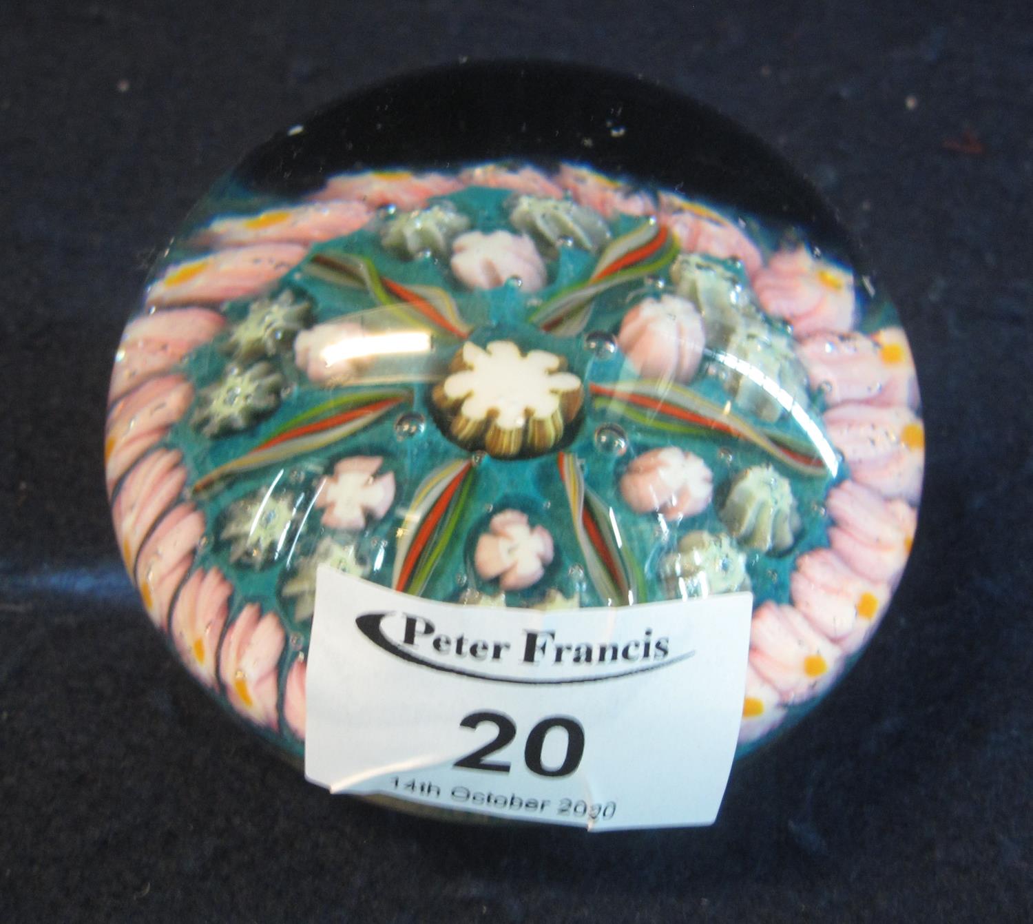 Multi-coloured art glass caned paperweight, unmarked. (B.P. 21% + VAT)