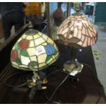 Two similar modern Tiffany style table lamps, one with dragonfly decoration. (2) (B.P. 21% + VAT)