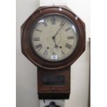 Late Victorian mahogany cased octagonal two train drop dial wall clock. (B.P. 21% + VAT)