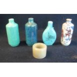 A group of small Chinese items to include; hardstone collar, two speckle glazed straight sided small