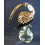 Good quality hand made Murano art glass sculpture of a stylised bird on a teardrop base. 34cm high