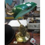 Modern brass bankers type desk lamp with green glass shade. (B.P. 21% + VAT)