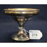 Silver pedestal bon-bon dish on knop stem with circular base. London hallmarks for Queen Elizabeth