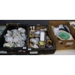 Three boxes of assorted china to include; Grafton china floral part teaware, Coalport dragon