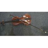 Vintage two piece backed student type violin with bow. Proceeds to charity. (B.P. 21% + VAT)