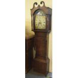 Early 19th century Welsh oak eight day long case clock with painted face and strung inlaid